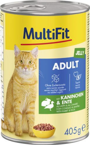 MultiFit Jelly Hrană pentru pisici adulte, cu iepure și rață 400g