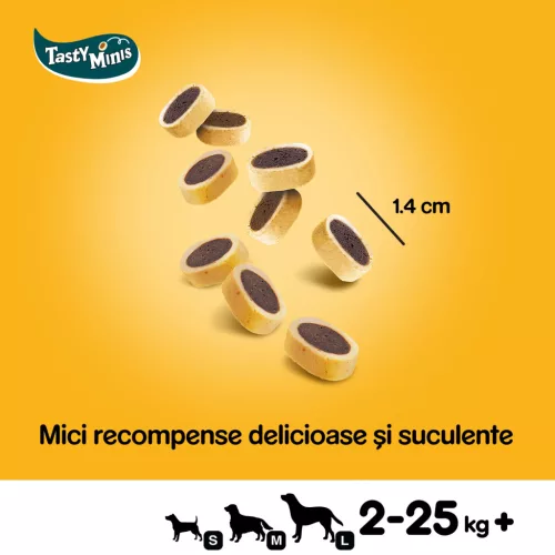 Pedigree Tasty Minis recompense pentru câini adulți, cu brânză și vită 140 g