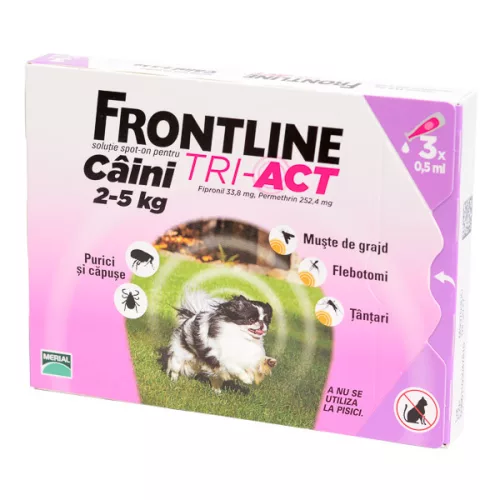 Frontline Tri‑Act Soluție antiparazitară pentru câini XS 2–5 kg 3 pipete
