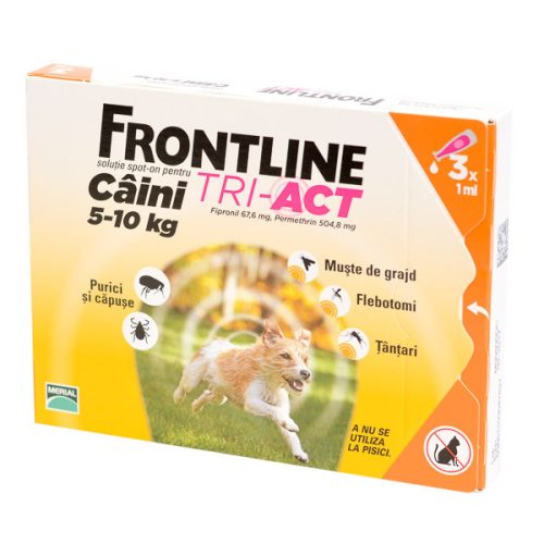 Frontline Tri‑Act Soluție antiparazitară pentru câini S 5–10 kg 3 pipete