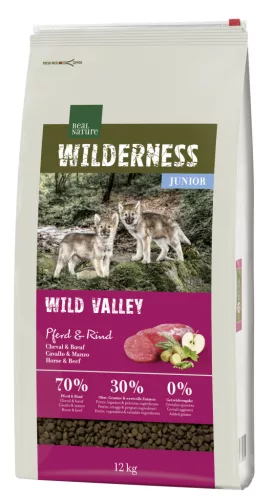 Real Nature Wilderness Hrană uscată pentru câini juniori, cu carne de cal și vită 12 kg