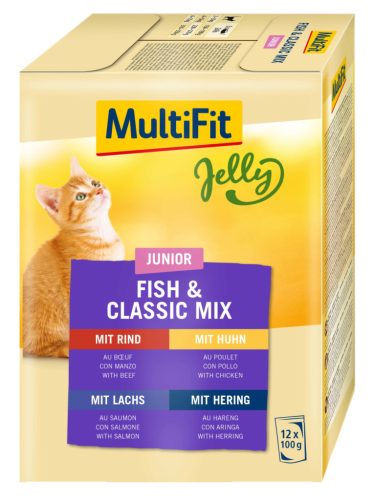 MultiFit Junior Jelly Fish & Classic Mix Hrană pentru pisici 12x100g