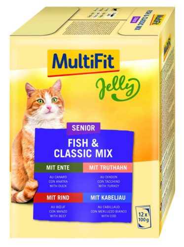 MultiFit Senior Jelly Fish & Classic Mix Hrană pentru pisici 12x100g