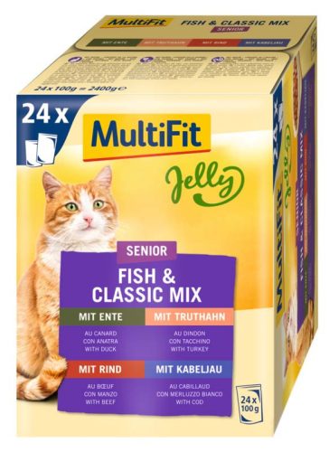 MultiFit Hrană umedă pentru pisici, Mix Fish & Classic, în jeleu 24 x 100 g