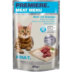   Premiere Meat Menu Hrană pentru pisici adulte, cu vită și cod 85 g