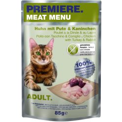  Premiere Meat Menu Hrană pentru pisici adulte, cu pui, curcan și iepure 85 g