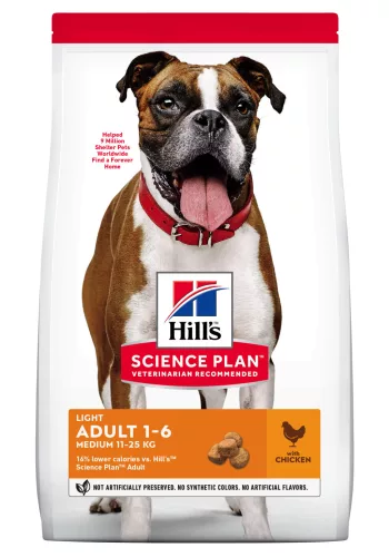Hill's Light Hrană uscată pentru câini adulți de talie medie, cu pui 2.5 kg