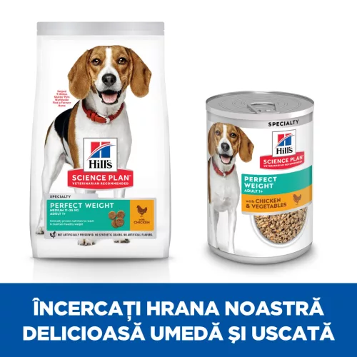 Hill's Perfect Weight Hrană uscată pentru câini adulți de talie medie, cu pui 12 kg
