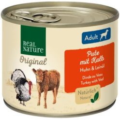   Real Nature Original Hrană umedă pentru câini adulți, cu curcan și vițel 200 g