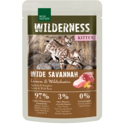   Real Nature Wilderness Hrană pentru pisici, cu miel și mistreț 85g