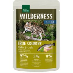   Real Nature Wilderness Hrană pentru pisici adulte, cu pui și somon 85g
