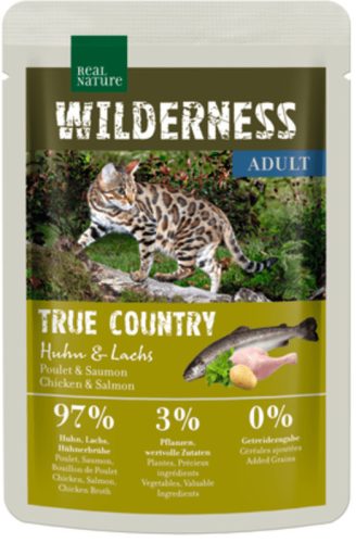Real Nature Wilderness Hrană pentru pisici adulte, cu pui și somon 85g