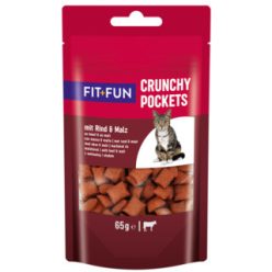   Fit+Fun Crunchy Pockets Recompense pentru pisici adulte cu vită și malt 65g