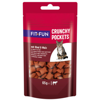 Fit+Fun Crunchy Pockets Recompense pentru pisici adulte cu vită și malt 65g