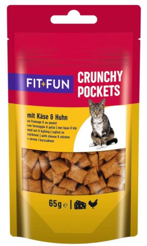 Fit+Fun Crunchy Pockets Recompense pentru pisici adulte cu pui și brânză 65g