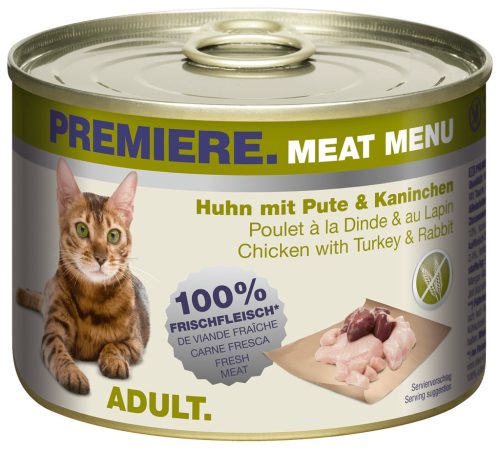 Premiere Meat Menu Hrană pentru pisici adulte, cu pui, curcan și iepure 200 g