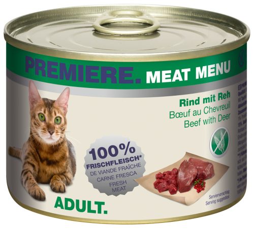 Premiere Meat Menu Hrană umedă pentru pisici adulte cu vită și căprioară 200 g