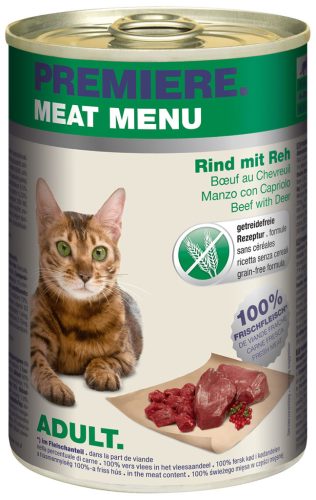 Premiere Meat Menu Hrană pentru pisici adulte, cu vită și căprioară 400 g