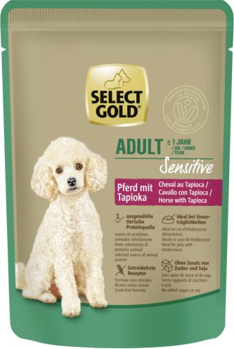 Select Gold Sensitive Hrană umedă pentru câini adulți cu carne de cal și tapioca 100 g