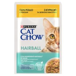   Cat Chow Hairball Control Hrană umedă pentru pisici, cu pui și fasole verde în sos 85g