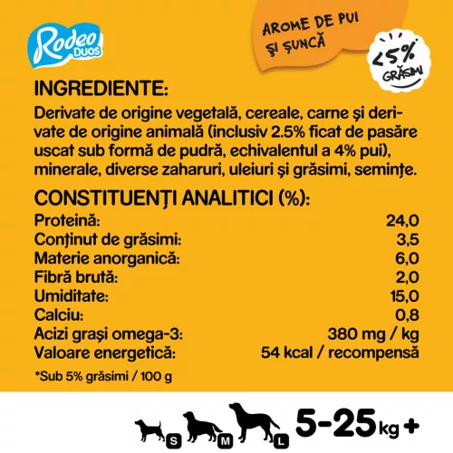 Pedigree Rodeo Duos Hrană complementară cu aromă de pui și șuncă pentru câini adulți 7 buc, 123 g