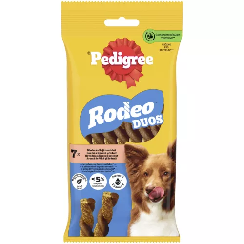 Pedigree Rodeo Duos Hrană complementară cu aromă de vită și brânză pentru câini adulți, 7 buc 123 g