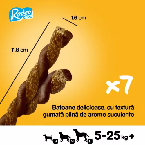 Pedigree Rodeo Duos Hrană complementară cu aromă de vită și brânză pentru câini adulți, 7 buc 123 g