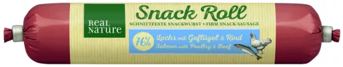 Real Nature Snack Roll Recompense pentru câini cu somon, pasăre și vită 80g