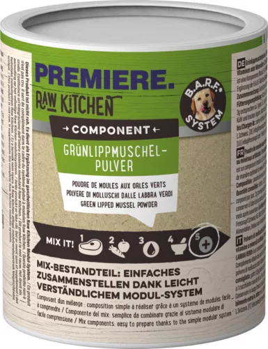 Premiere Raw Kitchen Praf de midii cu buze verzi, supliment pentru câini adulți și pisici adulte 100 g