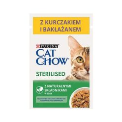   Cat Chow Sterilised Hrană umedă pentru pisici, cu pui și vinete în sos 85g