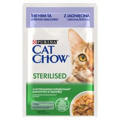   Cat Chow Sterilised Hrană umedă pentru pisici, cu miel și fasole verde în sos 85g