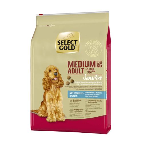 Select Gold Sensitive Hrană uscată pentru câini adulți, cu conținut mediu de proteine ​​din insecte 4kg
