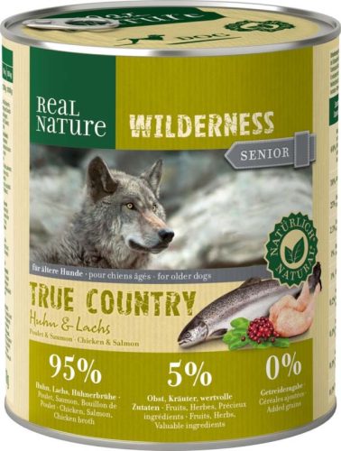 Real Nature Wilderness True Country Hrană pentru câini seniori, cu pui și somon 800g