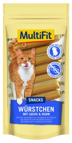 MultiFit Recompensă pentru pisici, sub formă de cârnați, cu somon și pui 12x9g