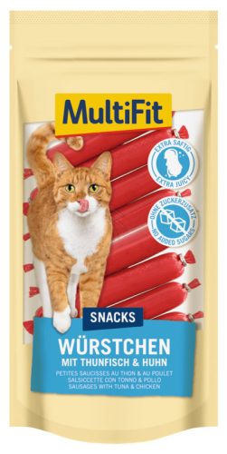 MultiFit Recompensă pentru pisici, sub formă de cârnați, cu ton și pui 12x9g