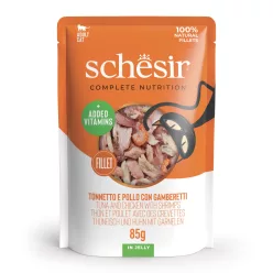   Schesir Hrană umedă completă pentru pisici adulte cu ton, pui și creveți în aspic 85 g