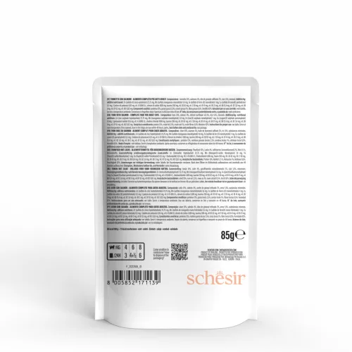 Schesir Hrană umedă completă pentru pisici adulte cu ton și somon în aspic 85 g