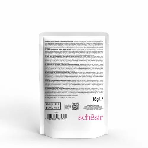 Schesir Hrană umedă completă pentru pisici adulte cu ton, pui și șuncă în aspic 85 g