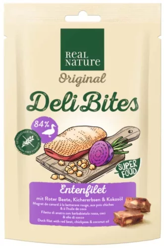 Real Nature Original Deli Bites Recompense pentru câini, cu rață 150g