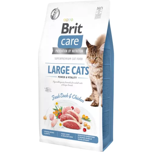 Brit Care Power&Vitality Hrană uscată pentru pisici adulte de talie mare cu rață și pui 2 kg