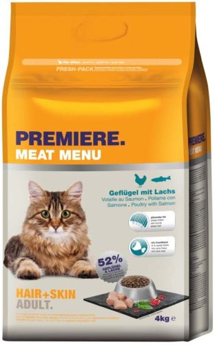 Premiere Meat Menu Hair & Skin Hrană uscată pentru pisici adulte, cu somon 4 kg