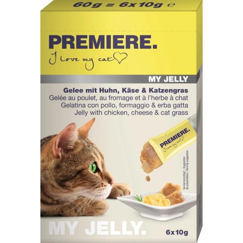 Premiere My Jelly Recompense pentru pisici, cu pui, brânză și iarba pisicii 6 x 15 g