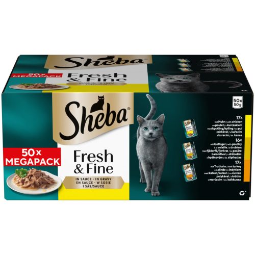 Sheba® Fresh & Fine Hrană umedă pisici adulte, pasăre în sos, plic 50 x 50 g