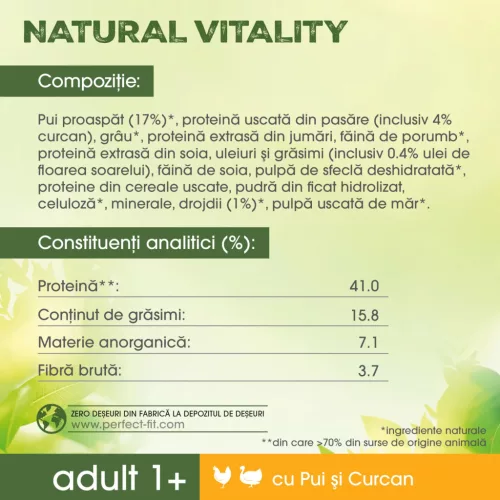 Perfect Fit Nature Vital hrană uscată pentru pisici, pui și curcan 650 g