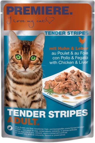 Premiere Tender Stripes Hrană pentru pisici adulte cu pui și ficat 85 g