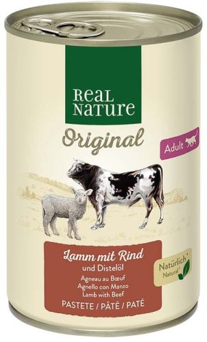 Real Nature Original Hrană pentru pisici adulte, cu miel și vită 400g