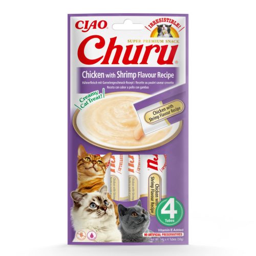 Churu Creamy Recompensă pentru pisici cu pui și creveți 4x14 g