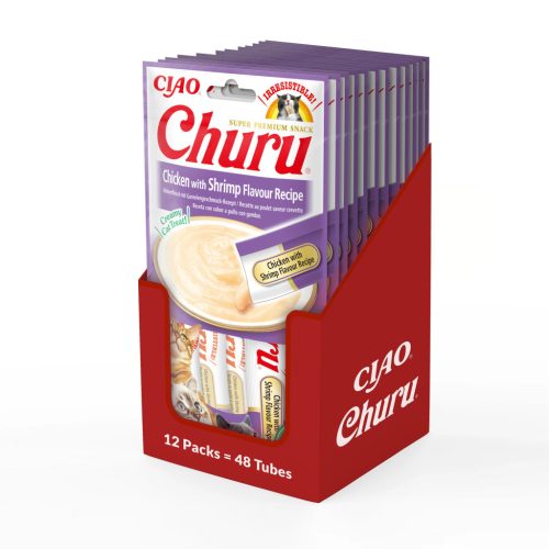 Churu Creamy Recompensă pentru pisici cu pui și creveți 4x14 g