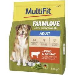   MultiFit Farmlove Hrană uscată pentru câini adulți cu vită și spanac 2,5 kg