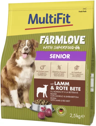 MultiFit Farmlove Hrană uscată pentru câini seniori cu miel și sfeclă roșie 2,5 kg